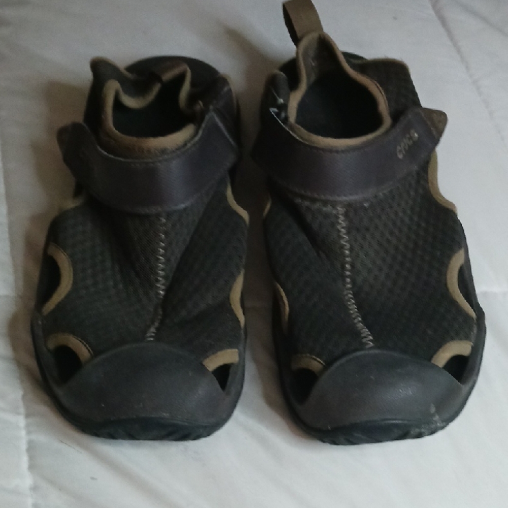 CROCS Black and Tan Mesh Sandals